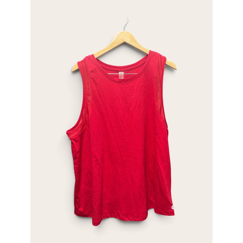 Dip Womens Red Active Tank Top Mesh Trim Sleeveless Crew Neck 2X